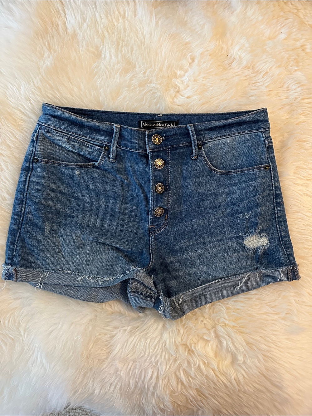 Abercrombie & Fitch Dark Blue Distressed Denim Shorts